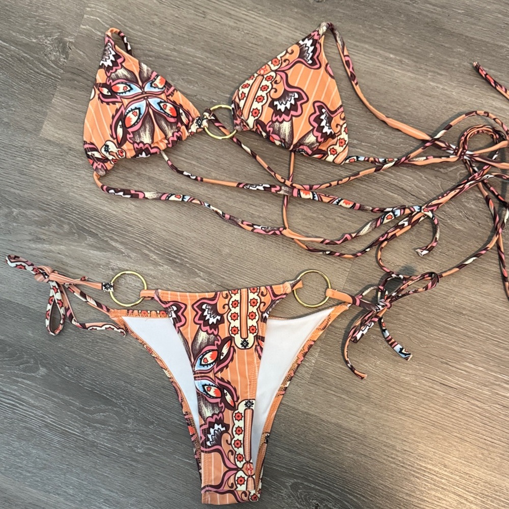 Tribal Print Bikini with Ring Accents